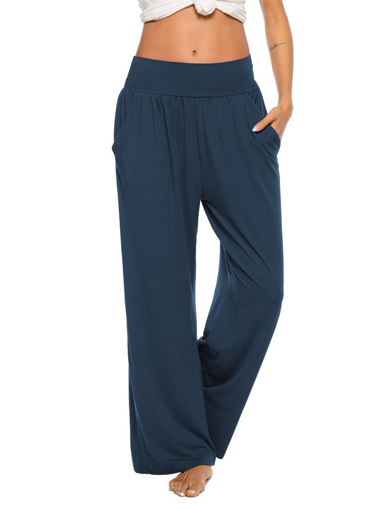ZJCT Womens Yoga Pants with Pockets Sweatpants Comfy Loose Lounge Workout Pajama Jogger Pants Navy L - Image 1